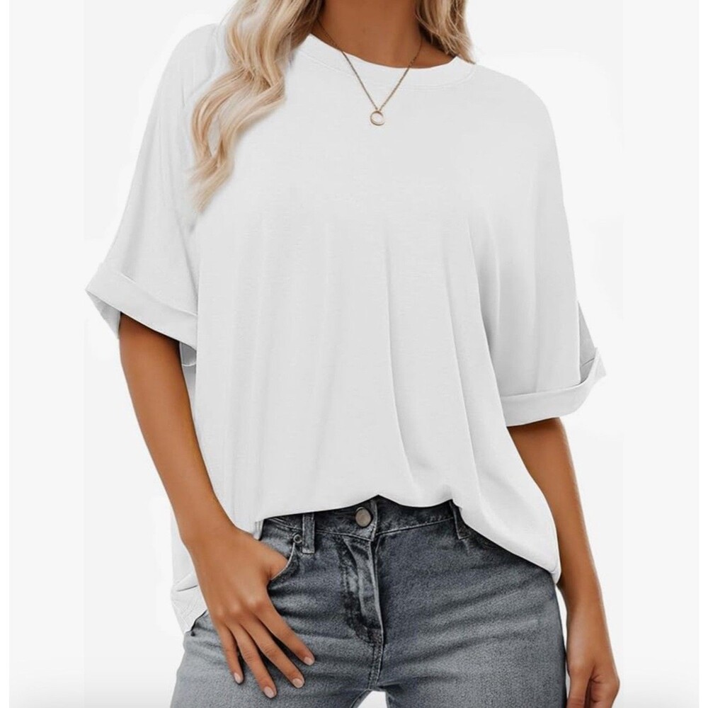 Women's Large T-Shirts Short Sleeve Crewneck Summer Tops Loose Fit New
